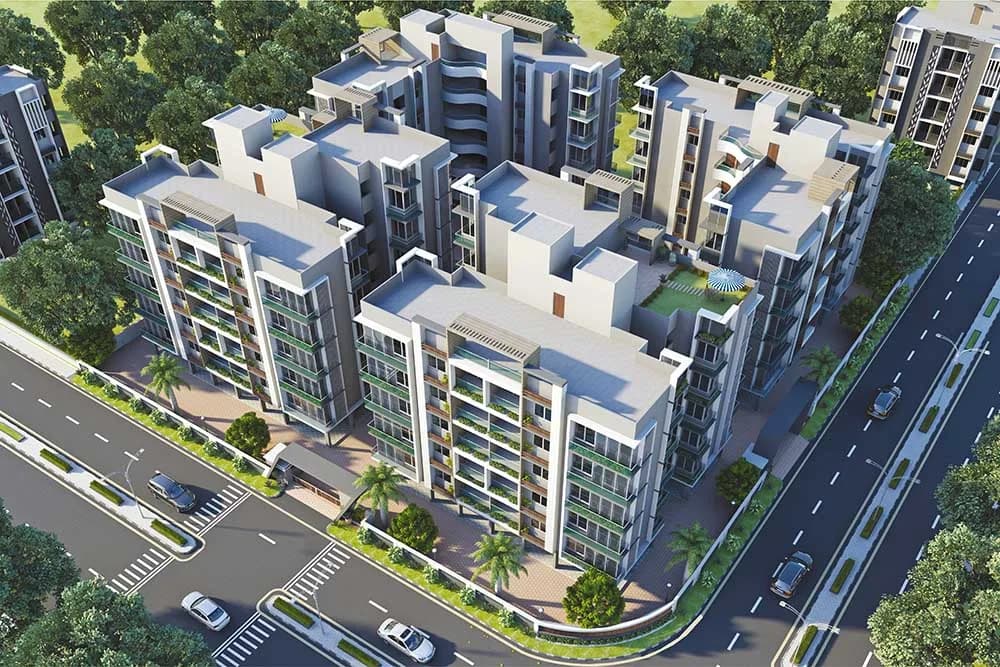 Dharmnandan Dwarkesh Greens — Artistic Aerial View