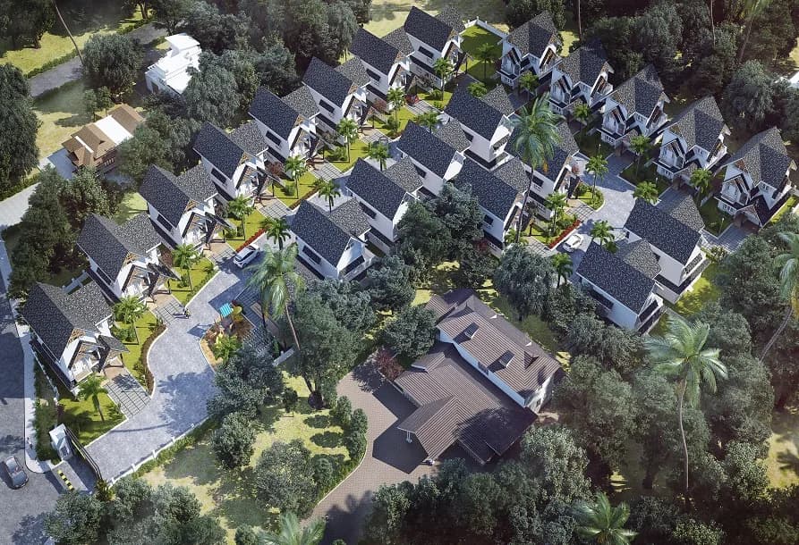 Greentech Spanish Villas — Artistic Aerial View